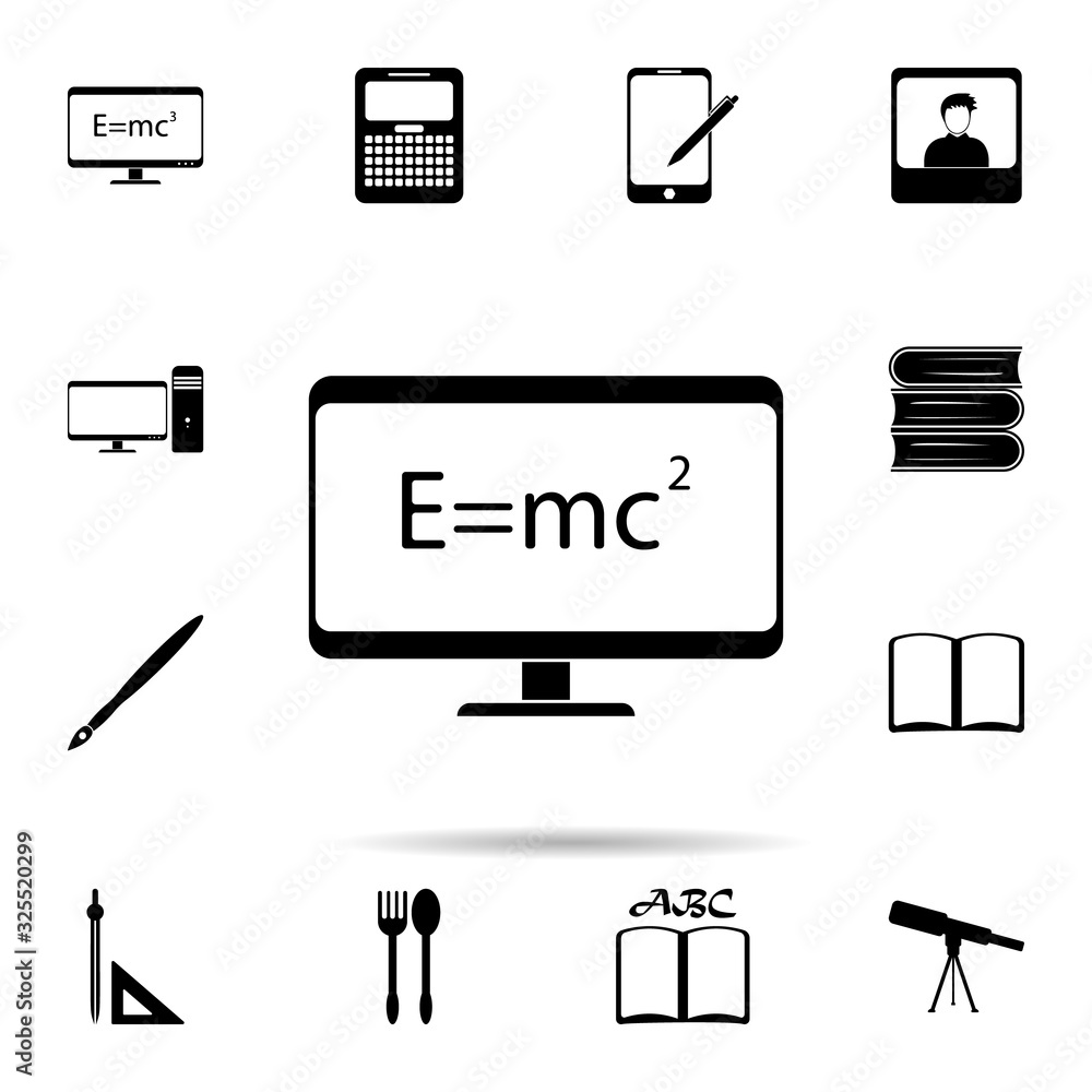 Poster formula on the monitor icon. universal set of university life for website design and development, ap