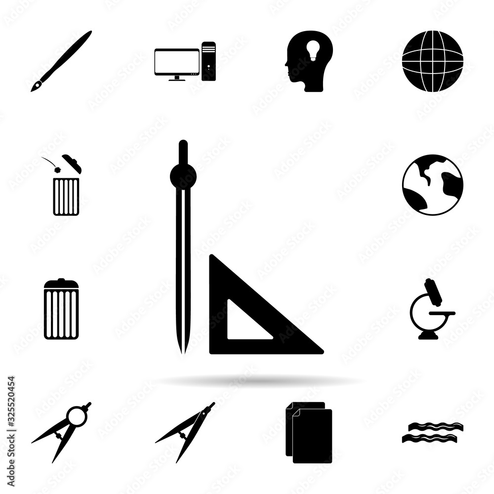 Poster compasses and ruler icon. universal set of university life for website design and development, app d