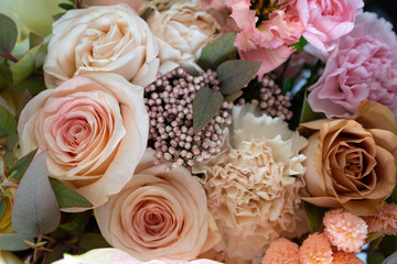 Bouquet of different flowers. View from above