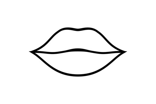 Vector illustration of attractive female lips. Simple black silhouette isolated on white background