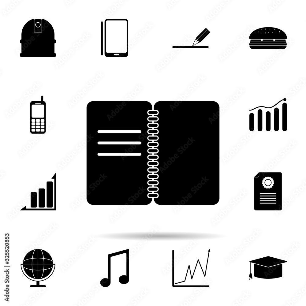 Poster notebook icon. universal set of university life for website design and development, app development