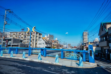 石神井川　川　板橋　中板橋　やまざきはし　晴れ　青空　HDR