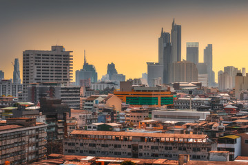 Cityscape of Bangkok, Thailand at Colorful Sunset