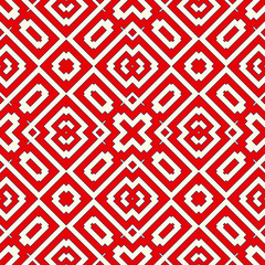 Seamless pattern with symmetric geometric ornament. Red color abstract background.