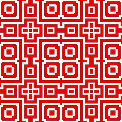 Seamless pattern with symmetric geometric ornament. Red color abstract background.