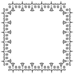 Square frame from hand-drawn vintage antique scales. Black and white symbols of the zodiac sign Libra, justice and equilibrium. Template with place for text. For banner, advertisement etc. Vector. 