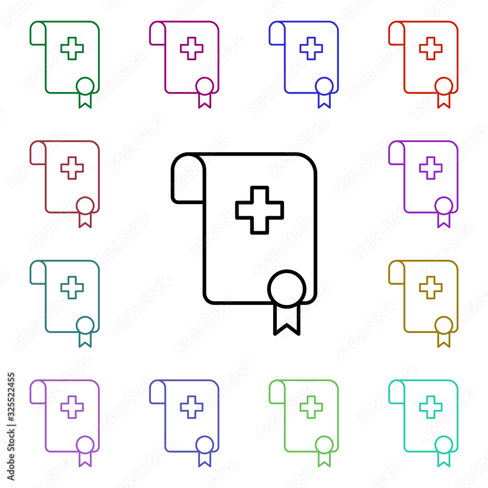 Poster certificate multi color style icon. simple thin line, outline vector of medical icons for ui and ux,