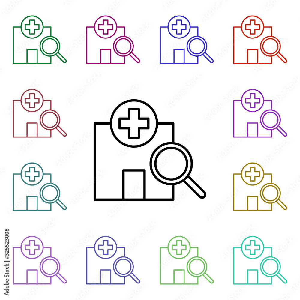 Poster hospital searching multi color style icon. simple thin line, outline vector of medical icons for ui 