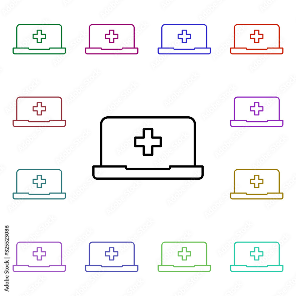 Poster laptop medical multi color style icon. simple thin line, outline vector of medical icons for ui and 