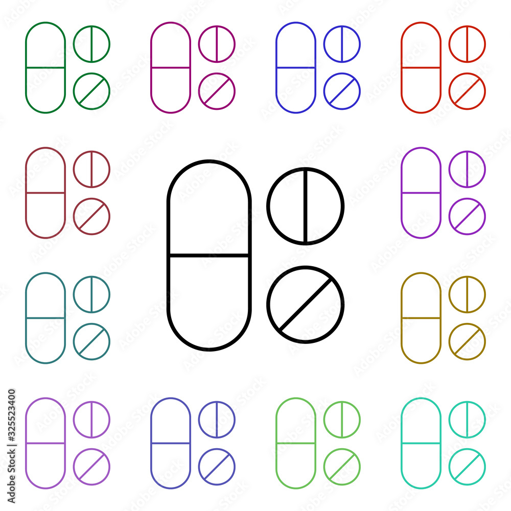 Aufkleber pills multi color style icon. simple thin line, outline vector of medical icons for ui and ux, websi