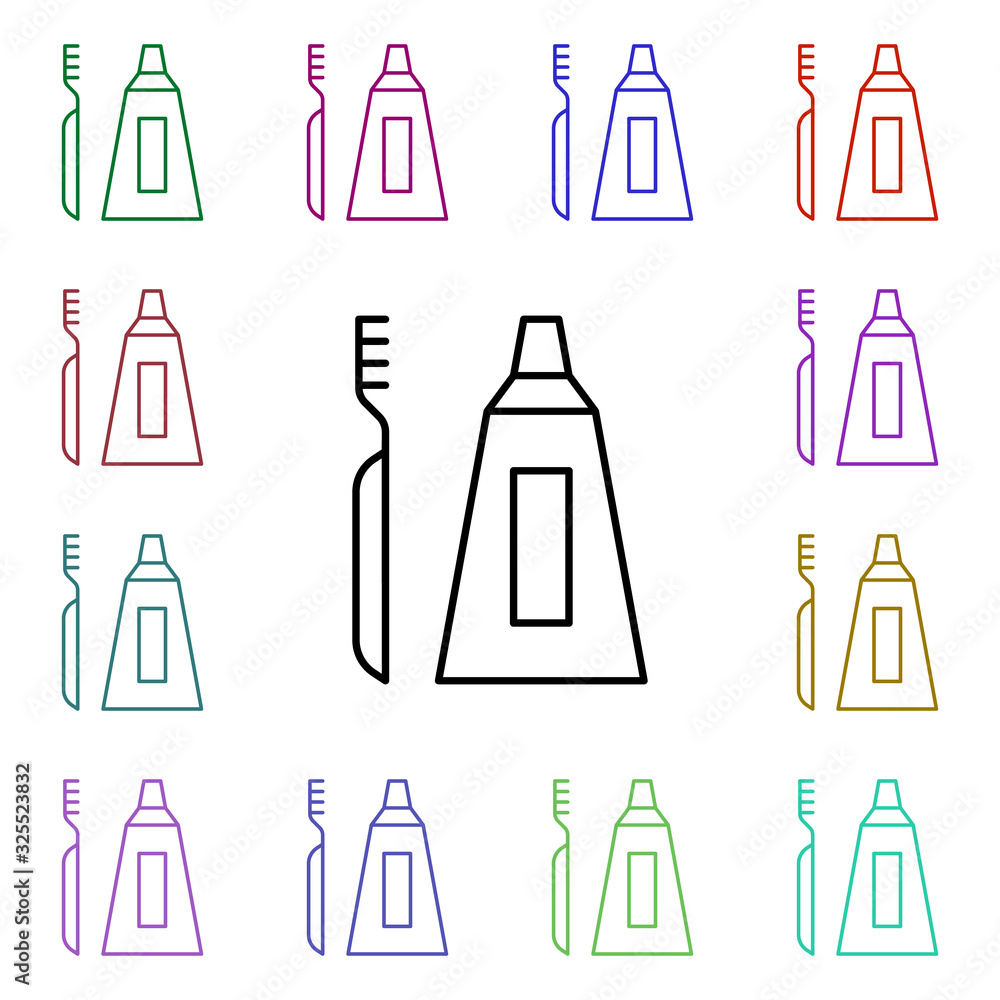 Poster toothpaste, toothbrush multi color style icon. simple thin line, outline vector of medical icons for