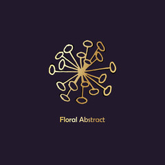 Flower symbol hand drawn floral shape golden on dark blue background as a logo