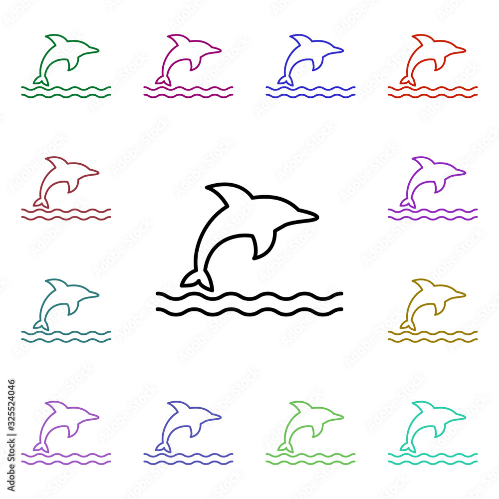 Poster dolphin multi color style icon. simple thin line, outline vector of summer icons for ui and ux, webs