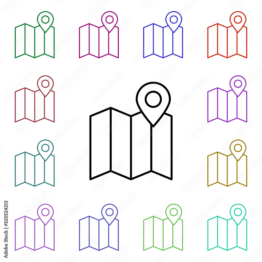 Poster map multi color style icon. simple thin line, outline vector of summer icons for ui and ux, website 
