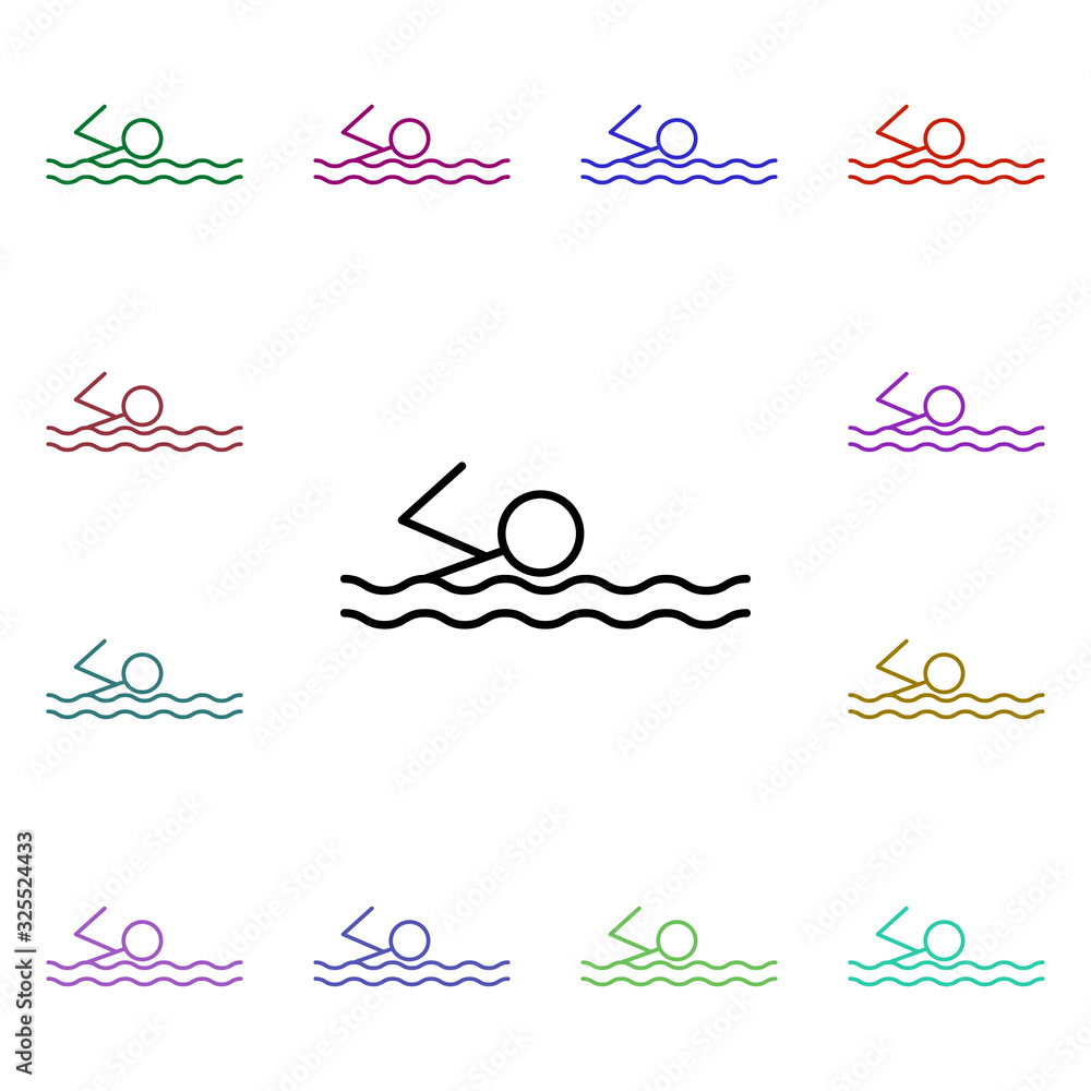 Poster swimming multi color style icon. simple thin line, outline vector of summer icons for ui and ux, web
