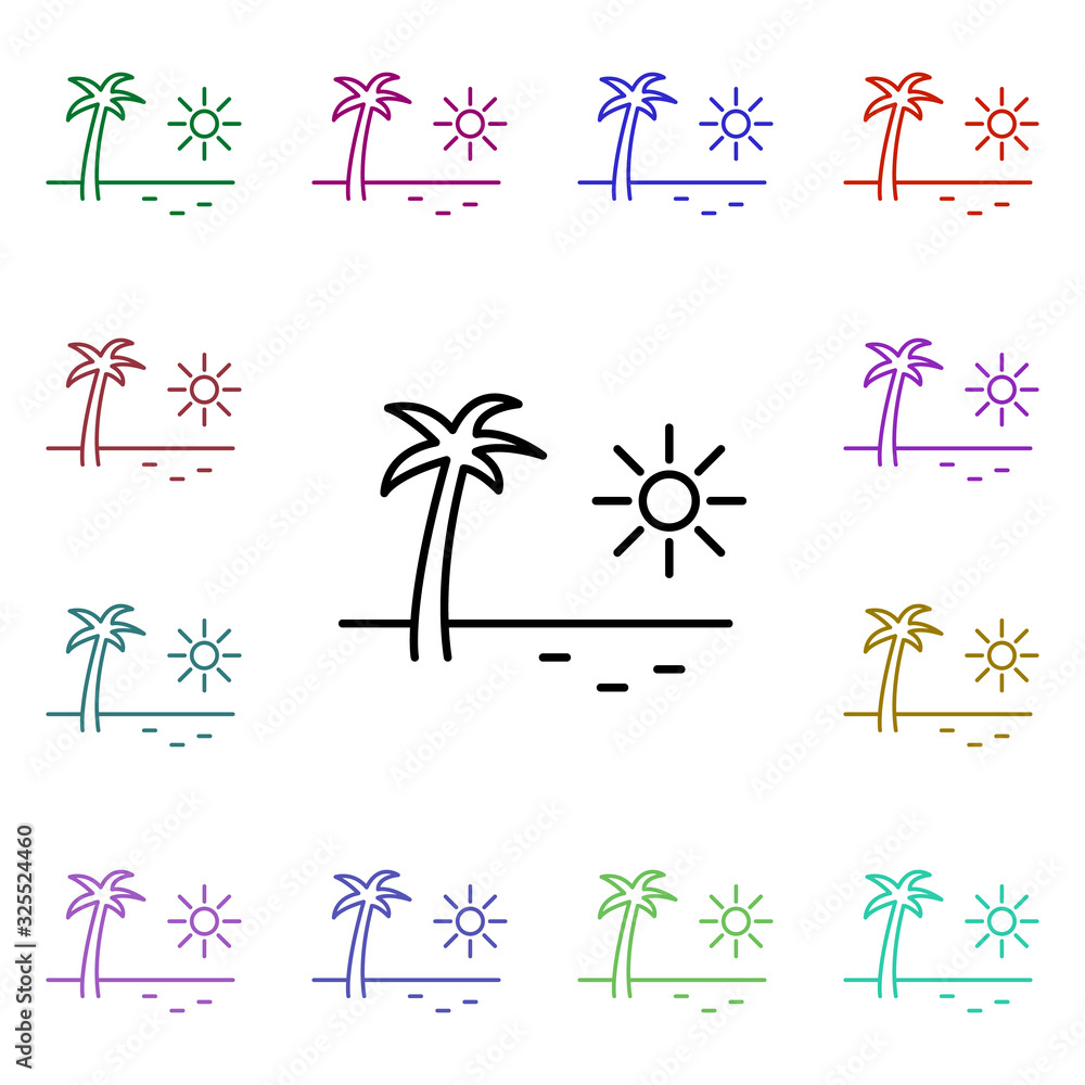 Poster palm tree multi color style icon. simple thin line, outline vector of summer icons for ui and ux, we