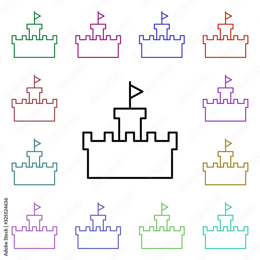 Poster sand castle multi color style icon. simple thin line, outline vector of summer icons for ui and ux, 