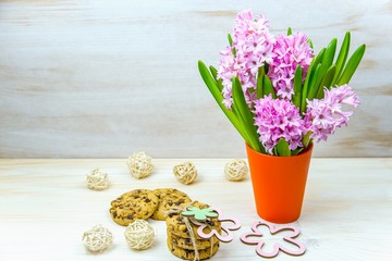 spring background. Cookies on the table.