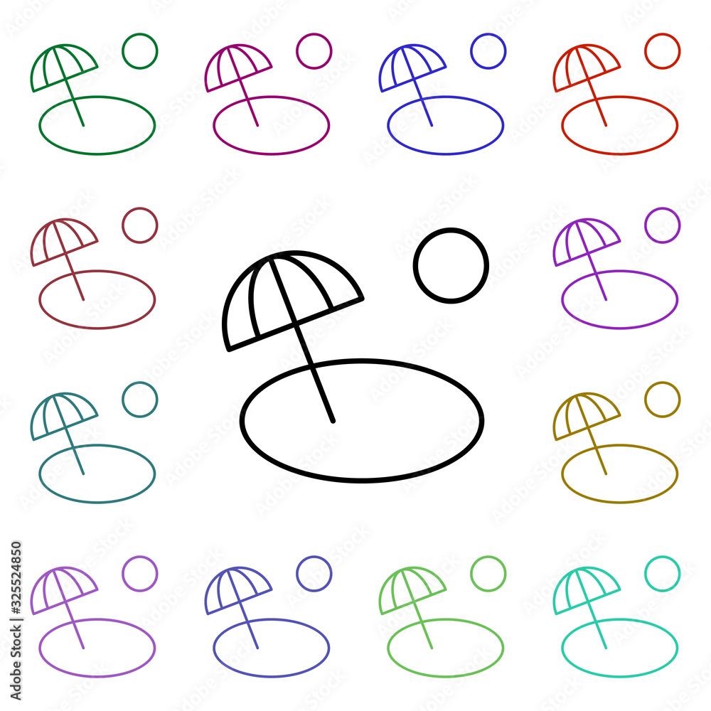 Poster sun umbrella multi color style icon. simple thin line, outline vector of summer icons for ui and ux,