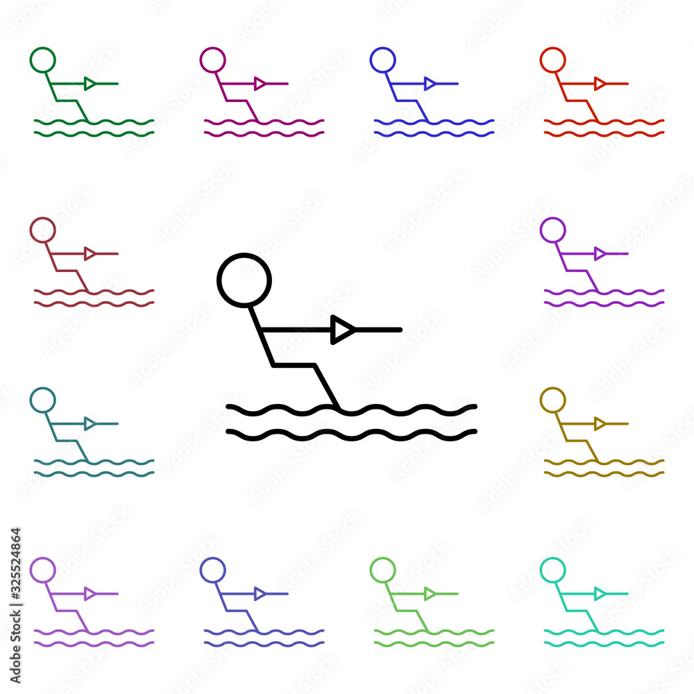 Poster water skiing multi color style icon. simple thin line, outline vector of summer icons for ui and ux,