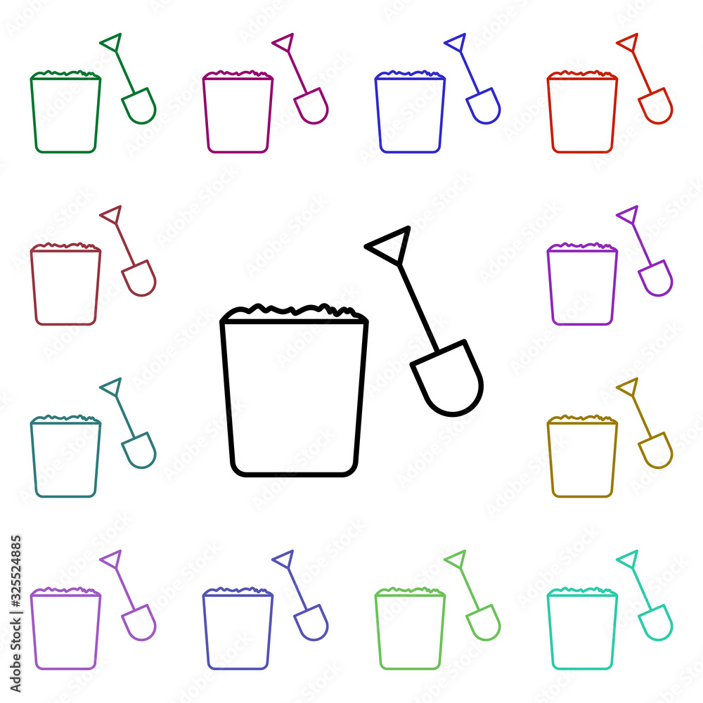 Poster sand bucket multi color style icon. simple thin line, outline vector of summer icons for ui and ux, 