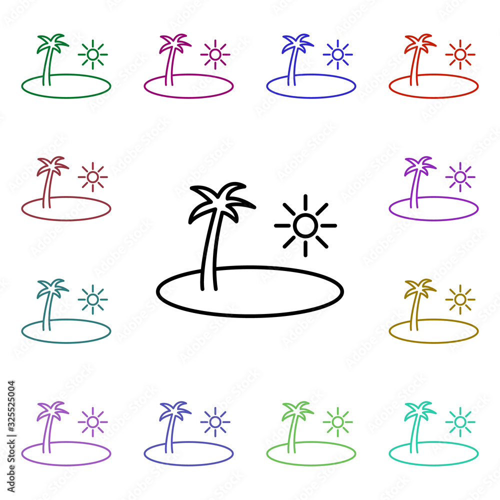 Poster palm tree multi color style icon. simple thin line, outline vector of summer icons for ui and ux, we
