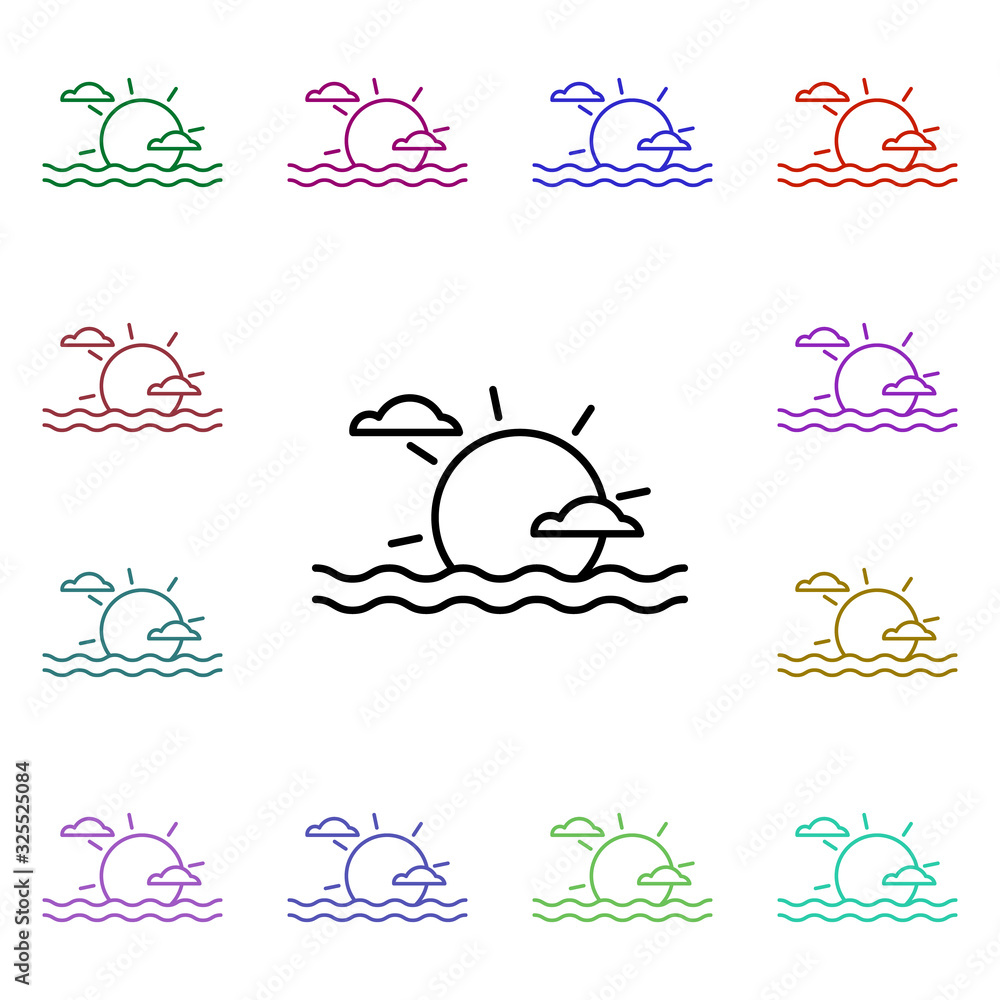 Poster sunset multi color style icon. simple thin line, outline vector of summer icons for ui and ux, websi