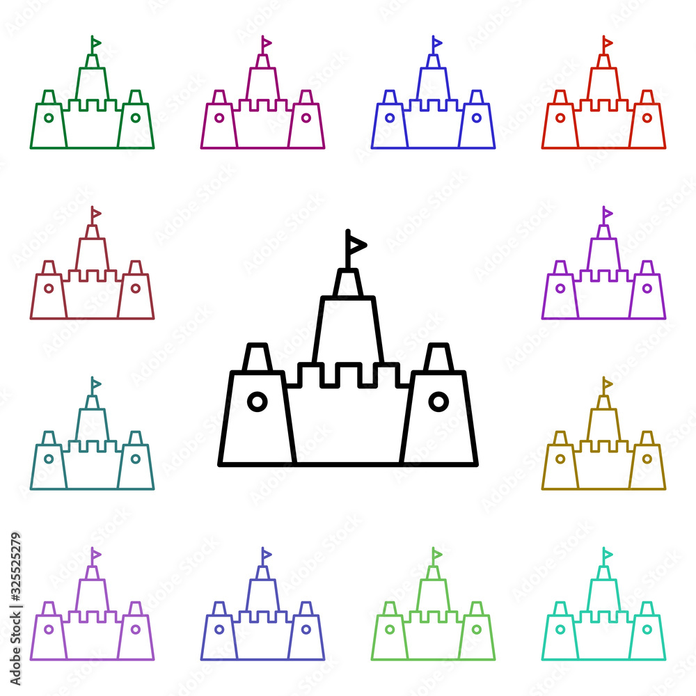 Poster sand castle multi color style icon. simple thin line, outline vector of summer icons for ui and ux, 