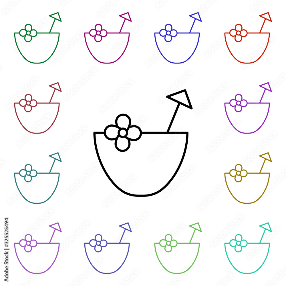 Poster coconut multi color style icon. simple thin line, outline vector of summer icons for ui and ux, webs