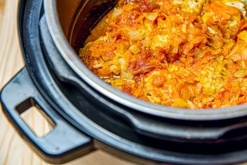 Beef meatballs with tomato sauce in a saucepan. fast cooking
