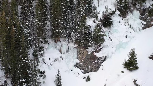 Ice waterfalls frozen on the Ouray Mountains
