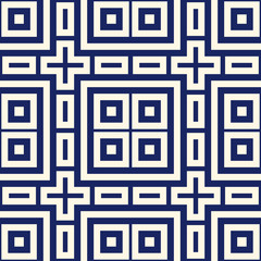 Seamless pattern with symmetric geometric ornament. Navy color abstract background.