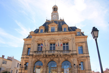 Fototapeta na wymiar The town hall of Frontignan, a seaside resort in the Mediterranean sea, Herault, Occitanie, France