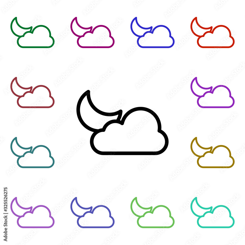 Poster cloudy, moon sign multi color style icon. simple thin line, outline vector of weather icons for ui a