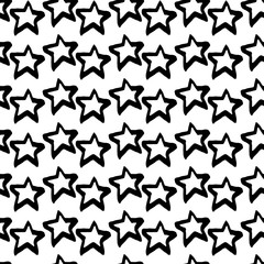 Abstract hand drawn seamless pattern. Ink mark. Stars shapes. Black on white. Simple texture. Sketchy style. For fabrics, wrapping paper, wallpaper