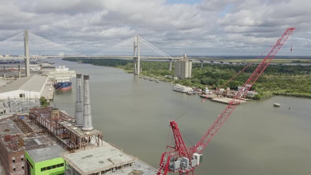 Savannah Georgia Aerial v31 Panoramic birdseye detail of downtown construction - September 2018
