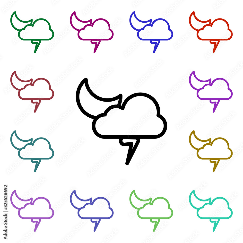 Poster cloudy moon storm sign multi color style icon. simple thin line, outline vector of weather icons for