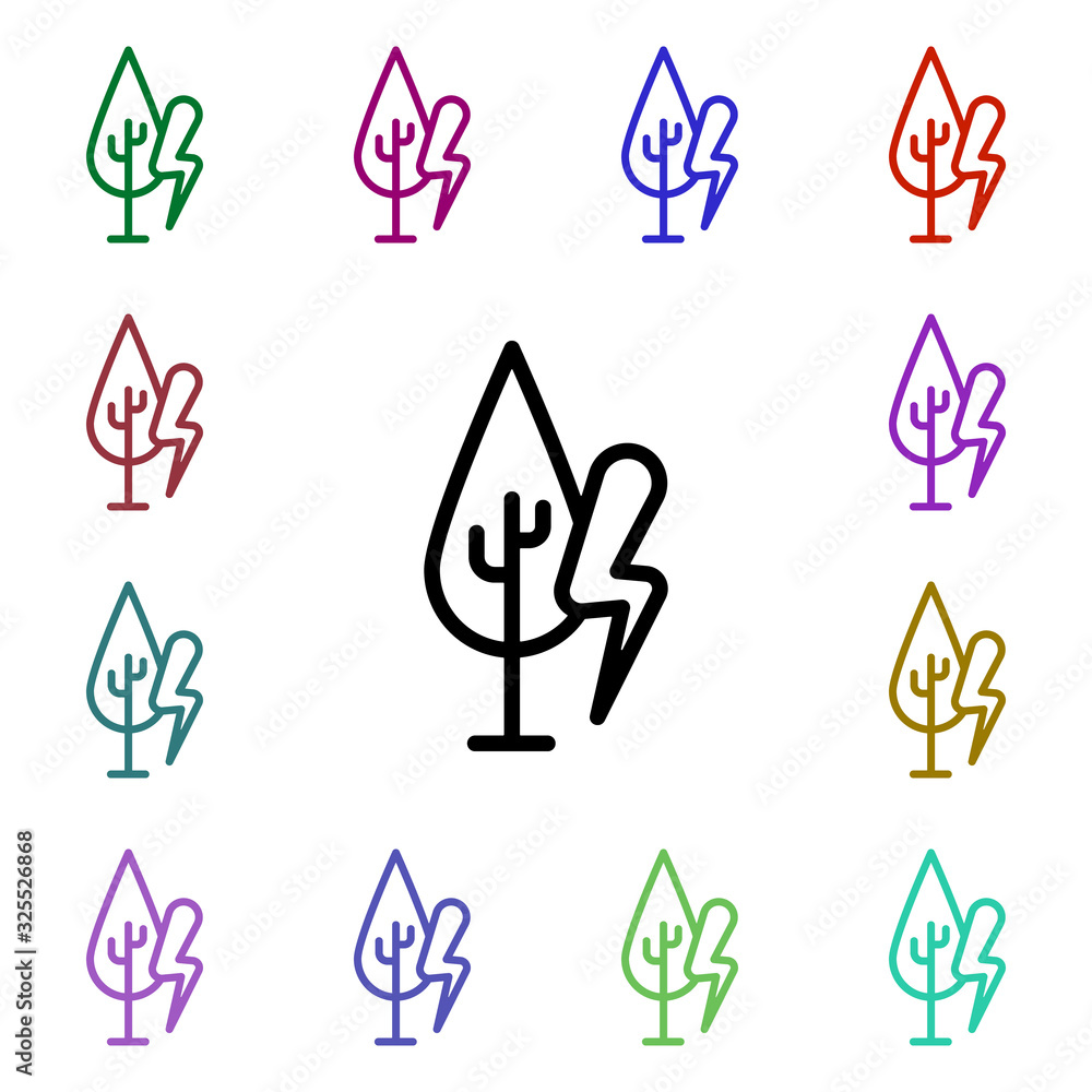 Poster forest, lightening sign multi color style icon. simple thin line, outline vector of weather icons fo