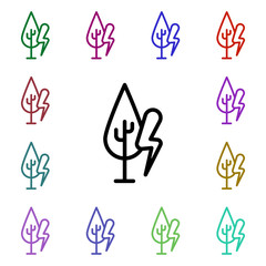 Forest, lightening sign multi color style icon. Simple thin line, outline vector of weather icons for ui and ux, website or mobile application