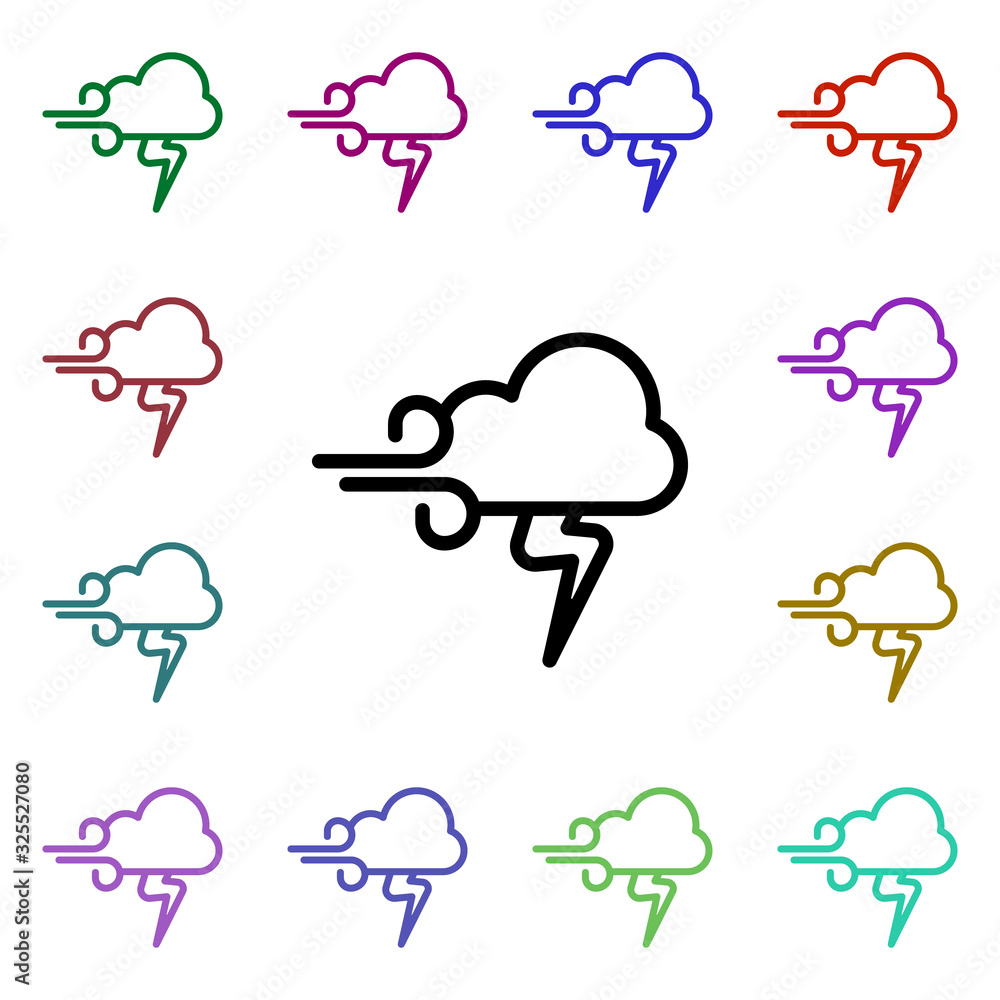 Poster cloudy wind storm sign multi color style icon. simple thin line, outline vector of weather icons for