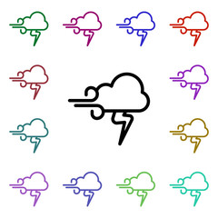 Cloudy wind storm sign multi color style icon. Simple thin line, outline vector of weather icons for ui and ux, website or mobile application