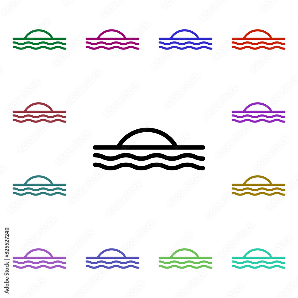 Poster sunset sign multi color style icon. simple thin line, outline vector of weather icons for ui and ux,
