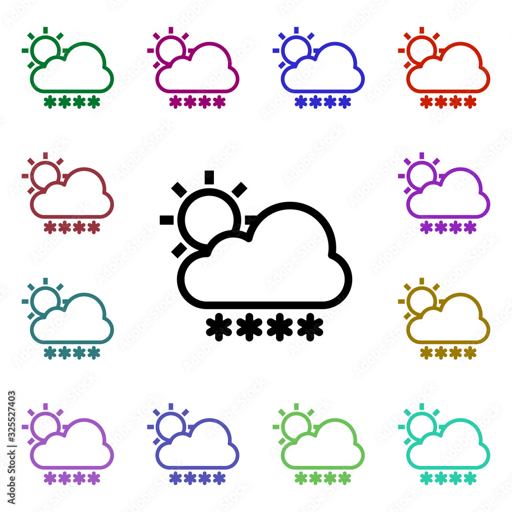 Aufkleber cloudy sun snow sign multi color style icon. simple thin line, outline vector of weather icons for u