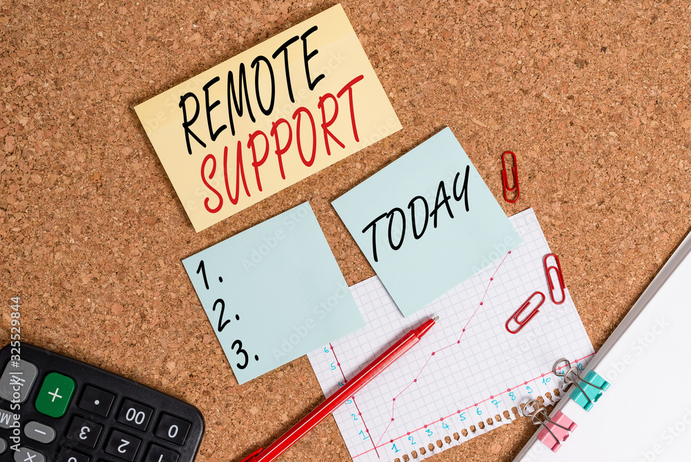 Poster handwriting text remote support. conceptual photo help endusers to solve computer problems and issue