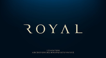 Royal, an elegant alphabet font and number. Premium uppercase fashion Design typography. vector illustration - obrazy, fototapety, plakaty