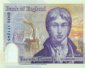 New polymer 20 British pound banknote released in February 2020.