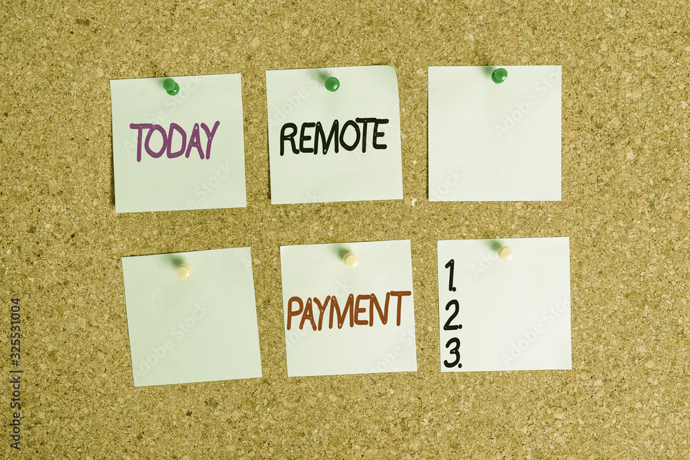 Poster writing note showing remote payment. business concept for payment transaction initiated via internet