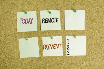 Writing note showing Remote Payment. Business concept for payment transaction initiated via...