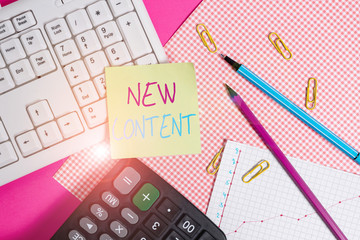Word writing text New Content. Business photo showcasing fresh valuable and relevant information or...