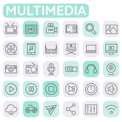 Trendy line icons - Multimedia icons collection